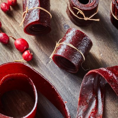 Detail of strips of hawthorn fruit leather