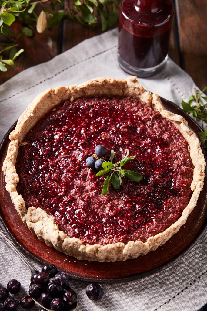 Homemade sloe tart made with foraged ingredients