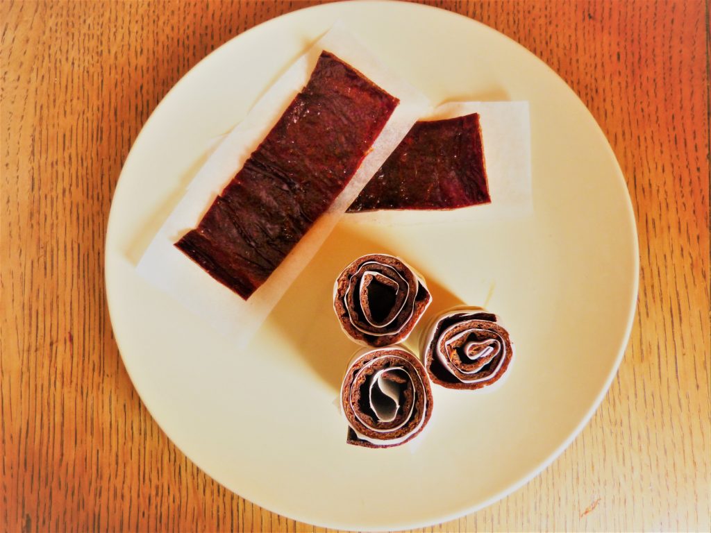 Hawthorn Fruit Leather cut into strips