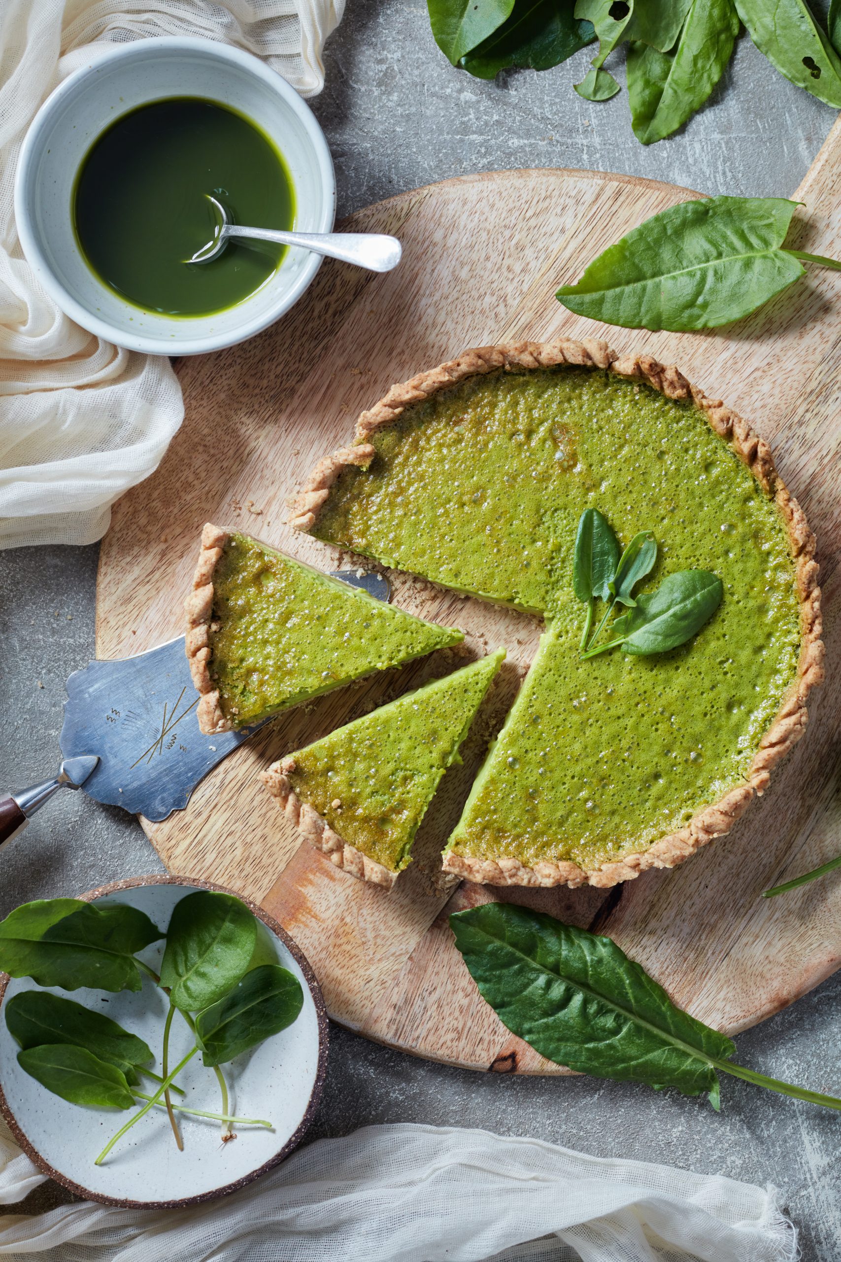 Home-baked wild sorrel tart for foraging event