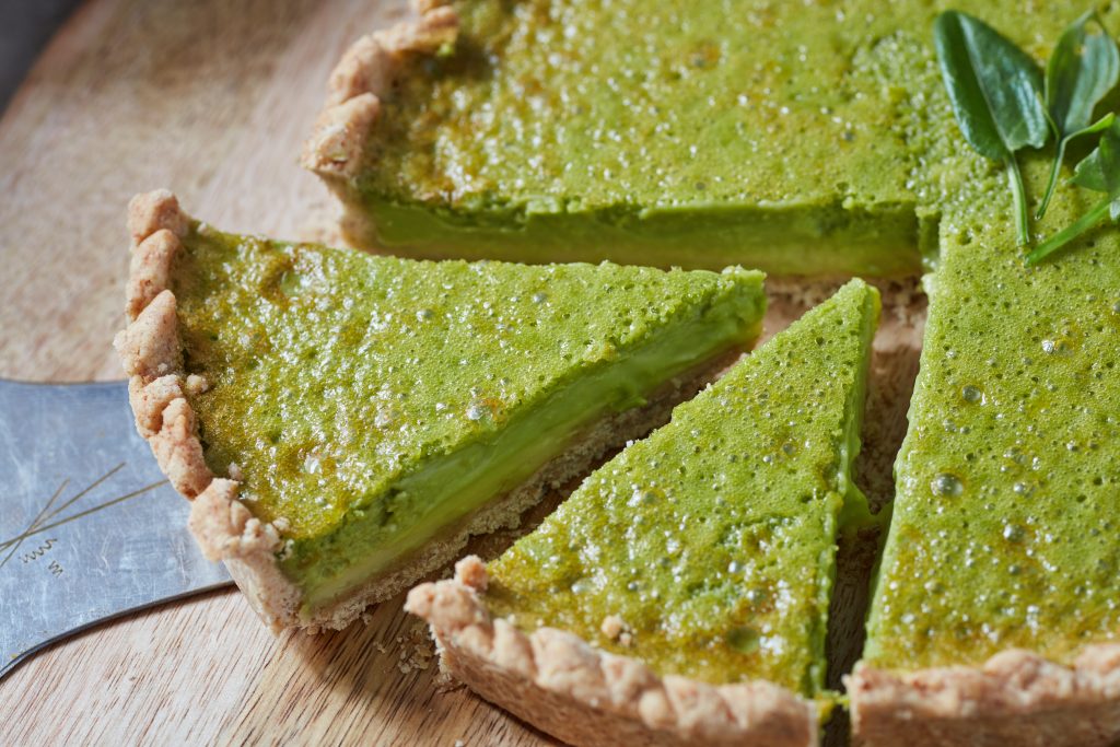 Slice of wild and sweet sorrel tart by forager Rachel Lambert