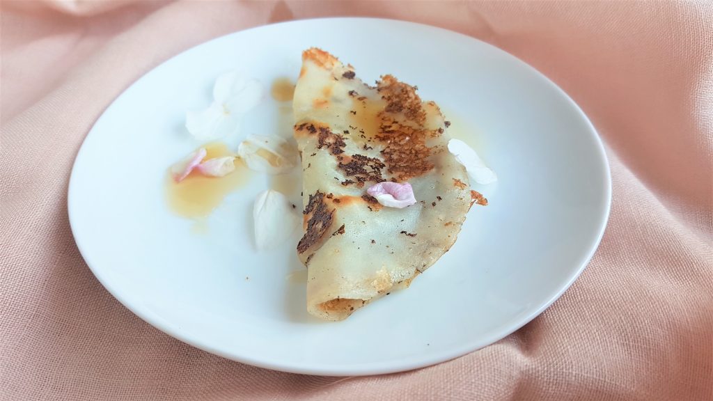 Rice pancake with cherry blossom syrup