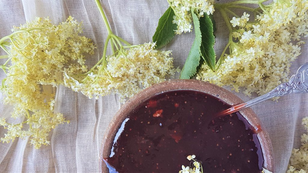 Summer elderflowers and strawberry jam