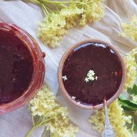 Homemade strawberry jam with elderflowers