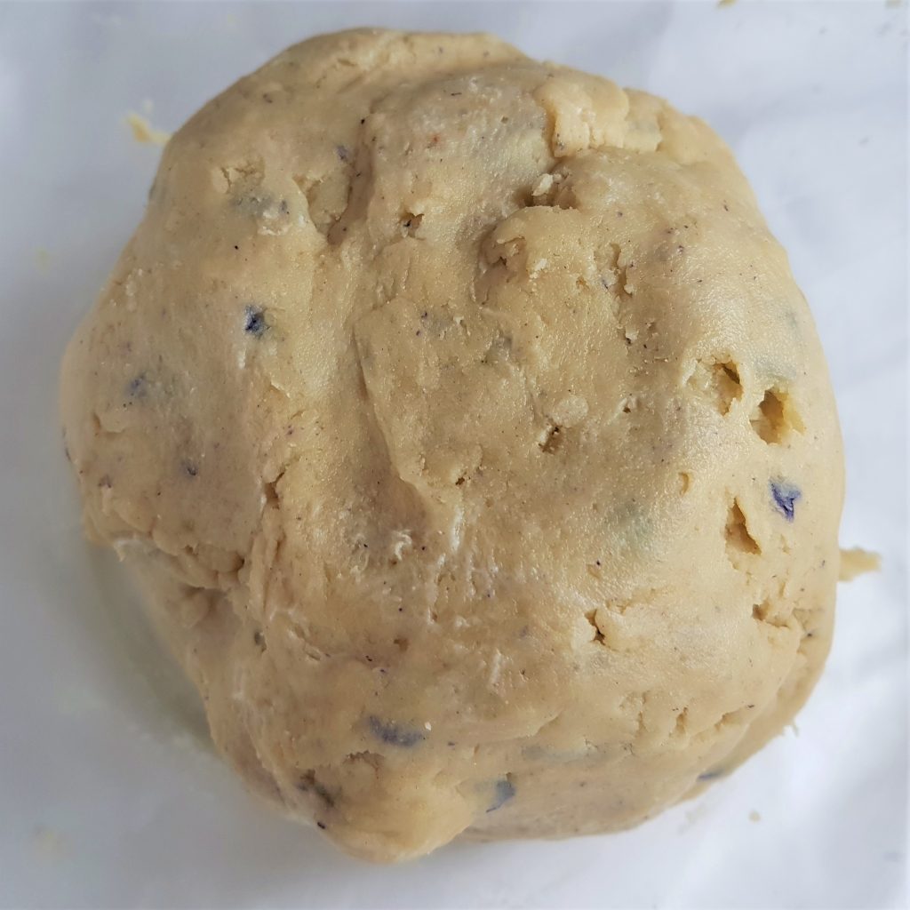 Homemade violet dough using foraging ingredients
