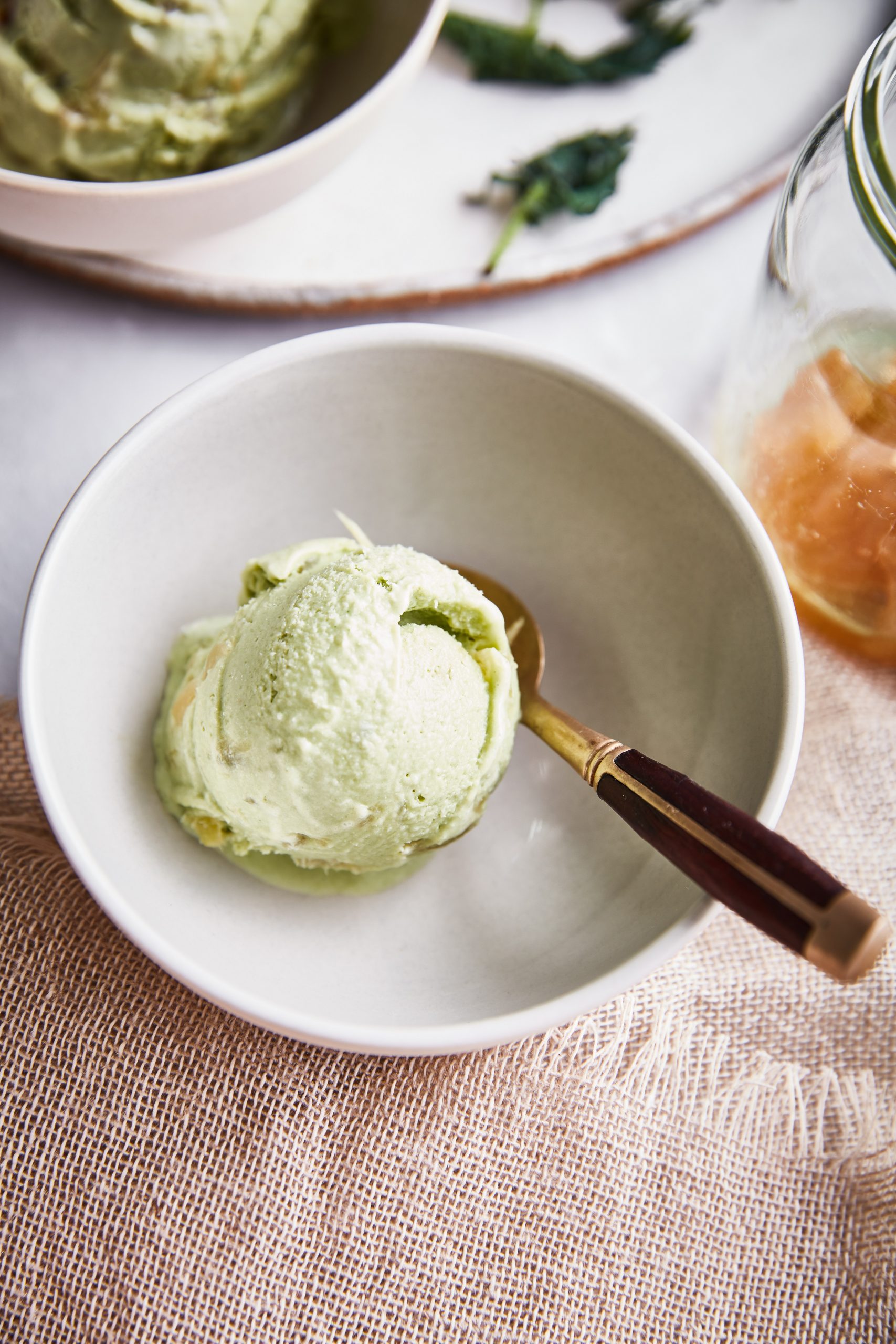 Bowl of wild nettle ice cream